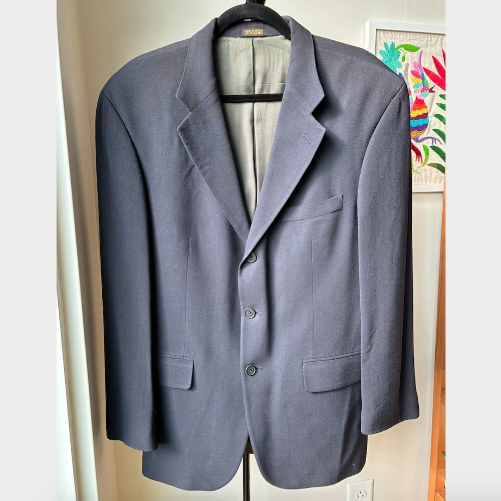 Oscar de la Renta Vintage Navy Wool Athletic Fit Blazer - Size 42R